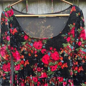 Velvet floral dress empire waist and scoop neckline